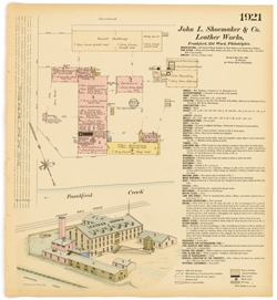 [J.L. Shoemaker & Co., Leather Works]  [Shoemaker, J.L.]  Plate 1921  (Ernest Hexamer, 5/20/1885)   Hexamer General Surveys, Free Library of Philadelphia.  Local ID #: HGSv20.1921  