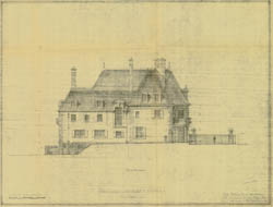[Stewart Residence]  [Stewart, Mary]  Rear Facade  (7/7/1937)   Cret Collection, Athenaeum of Philadelphia.  Local ID #: CRE336-SK22  