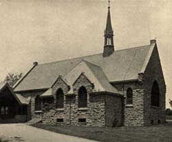 [Overbrook Presbyterian Church]  Overbrook Church, City and Lancaster Avenues. [Courtesy of the Presbyterian Historical Society]  Local ID #: 198  White, William P., and William H. Scott, <i>Presbyterian Church in Philadelphia, A Camera and Pen Sketch of Each Presbyterian Church and Institution in the City</i>. Philadelphia: Allen Lane & Scott, 1895, 
					p. 198 
					 
				