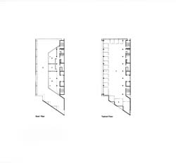 [Headquarters Building]  [United Way of Southeastern Pennsylvania]  roof plan; typical floor plan  (Mitchell/Giurgola, architects)   Mitchell / Giurgola (Philadelphia Office) Collection, Architectural Archives, University of Pennsylvania.  Local ID #: aaup.015.V.110.2  