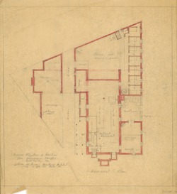 [Proposed Alterations and Additions to Artsman's Hall, Guild Hall, and Hedgerow Theatre]  [Oliver, L. Stauffer]  Basement Plan  (William W. Price, Architect)   William L. & Walter F. Price Collection, Athenaeum of Philadelphia.  Local ID #: PWW*013*001  