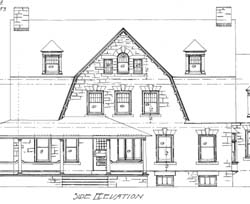 [Wendell & Smith, house no. 12, Overbrook, Philadelphia, Pa.]  Front and Side Elevations  (F. L. and W. L. Price, architects, 7/7/1893)   William L. & Walter F. Price Collection, Athenaeum of Philadelphia.  Local ID #: PWF*003 012-3  