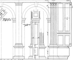 [Independence Hall, Philadelphia Pennsylvania]  East Elevation of Supreme Court Room  (7/4/1918)   AIA Collection, Athenaeum of Philadelphia.  Local ID #: AIA*041 021  